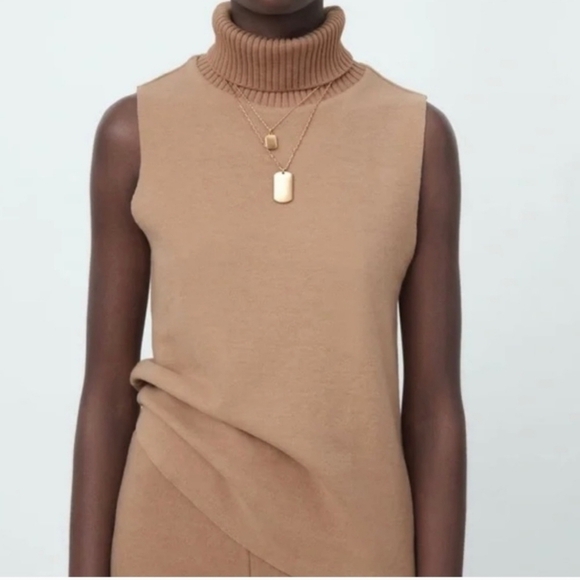 Zara Beige Turtleneck Sweater Vest - Picture 1 of 6